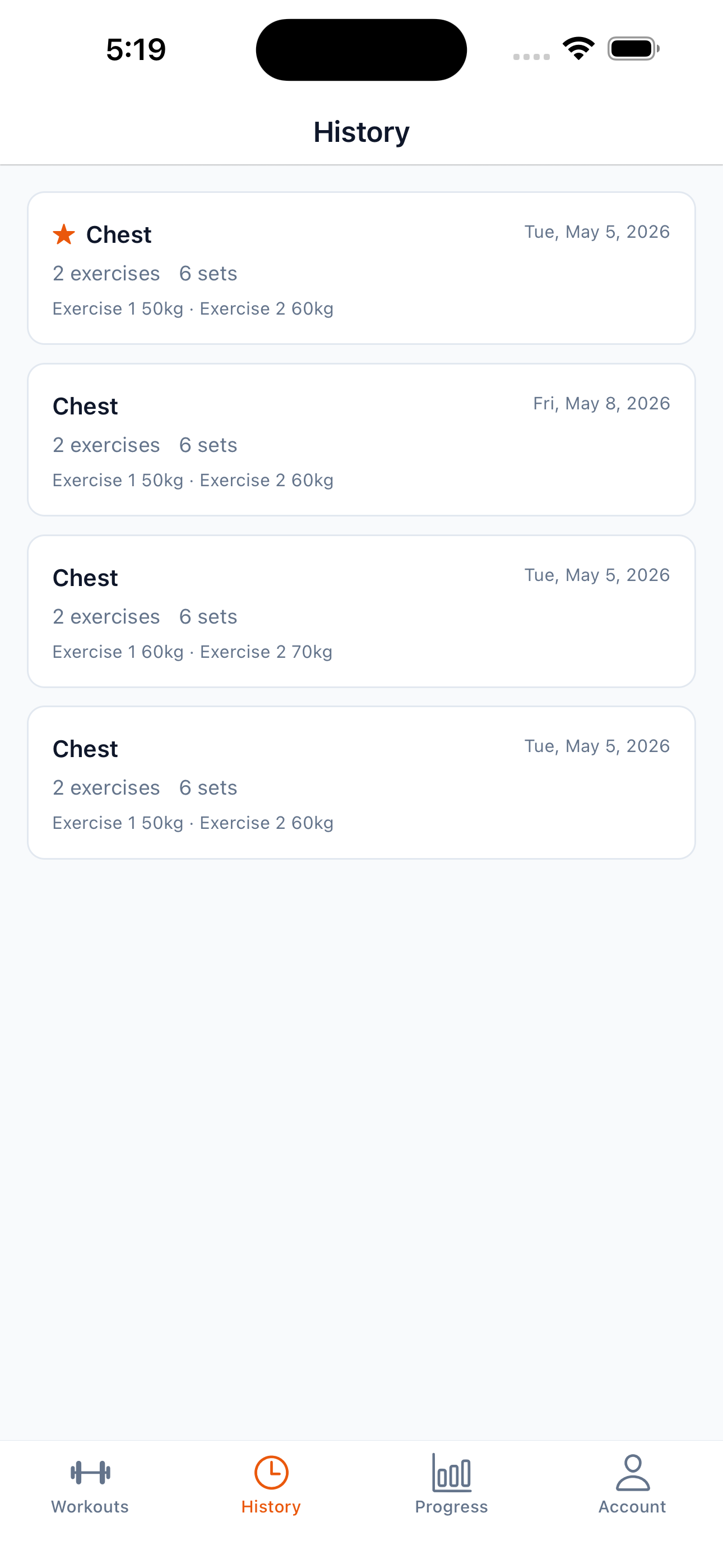 Workout history